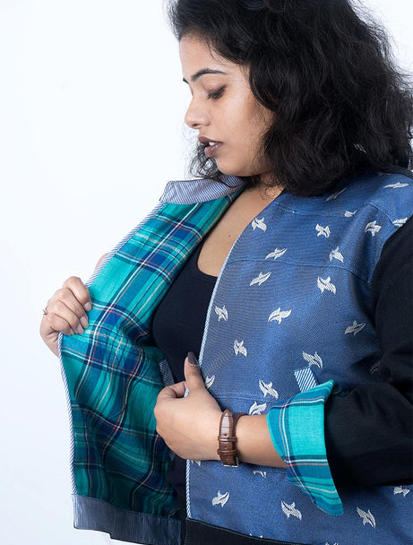 Blue Reversible Patterned Jacket