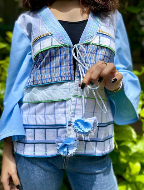 Blue Striped Kurti Jacket